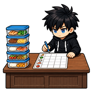 Prévoir ses repas de la semaine — illustration pixel art