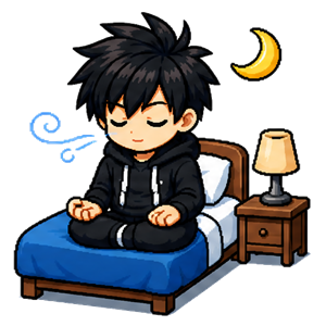 Respiration avant dormir — illustration pixel art